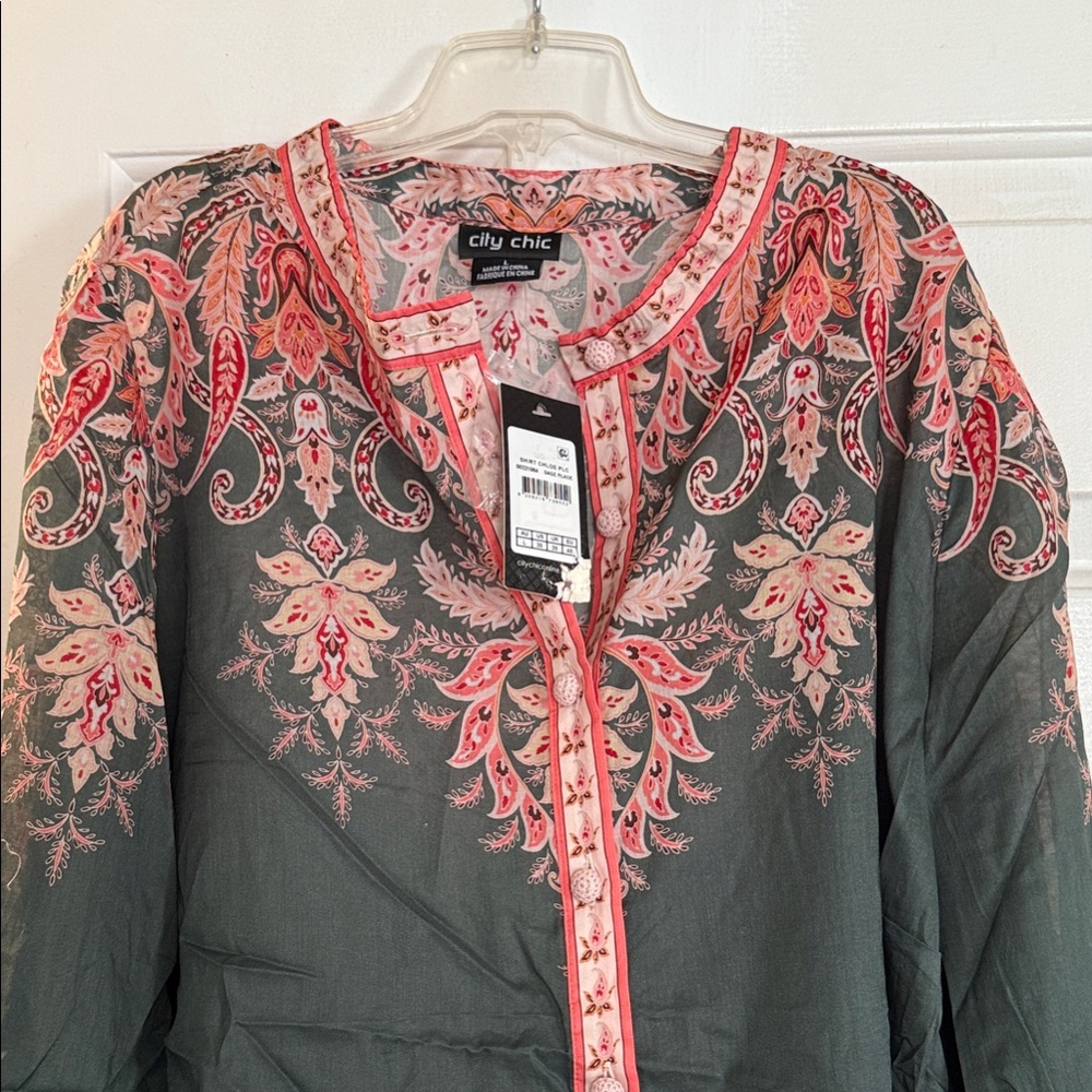 City Chic Coral and Sage Blouse
